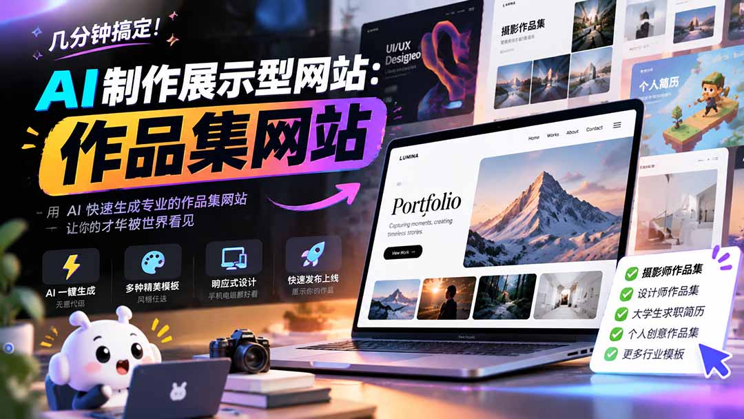 几分钟搞定，AI制作展示型网站制作：作品集网站，用AI快速生成专业的作品集网站，接单变现！-极客网创