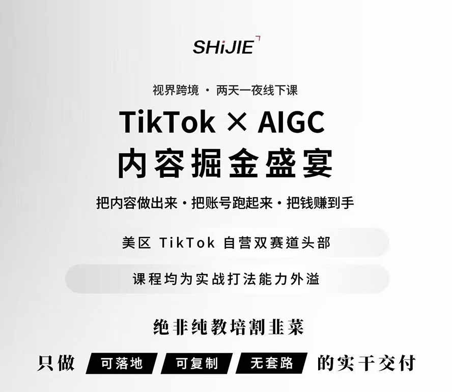 图片[1]-AIGC×TikTok美区短视频带货线下课；两天一夜完整回放，12小时高清视频收录头部操盘手全流程教学-极客网创